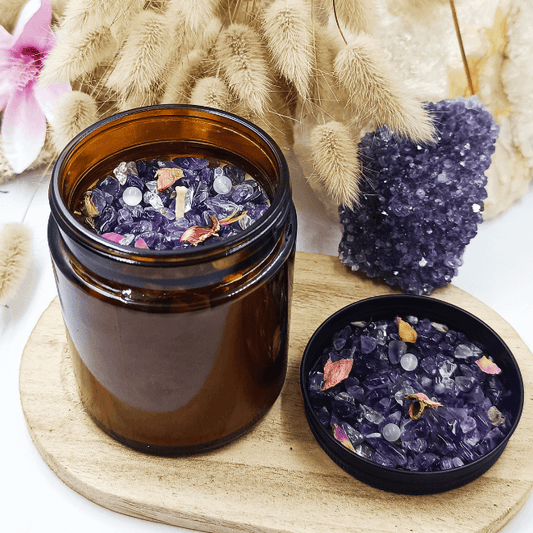 IVRESSE Energetische Ritualkerze – Jasminduft – Natürlicher AMETHYST – Moderne Hexenkollektion – Serenity Bougies