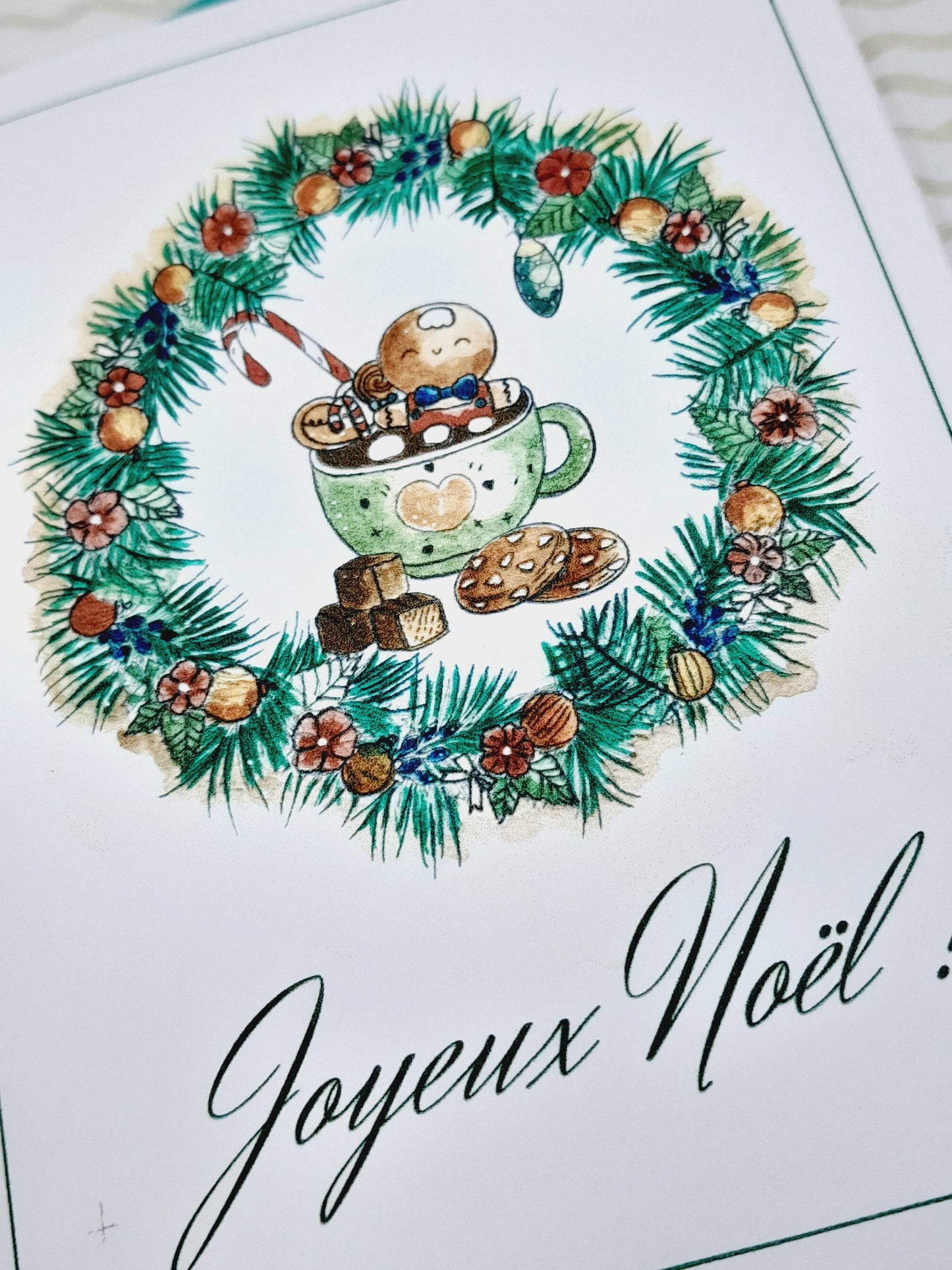 Carte Aquarelle fait main Joyeux Noël - Collection " les gourmandises de p'tit biscuit " Illustration numérique