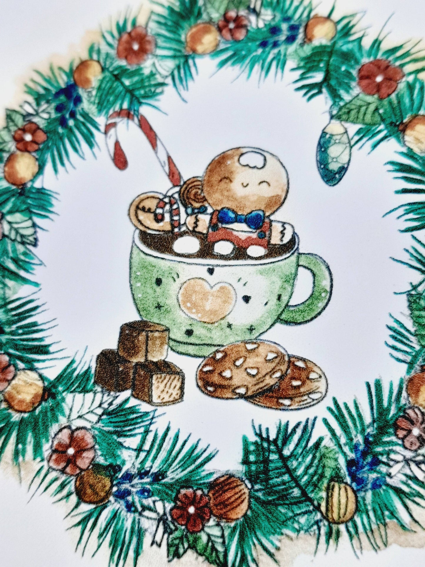 Handgemachte Aquarellkarte der frohen Weihnachten - Sammlung "les gourmandises de p'tit biscuit" Digitale Illustration