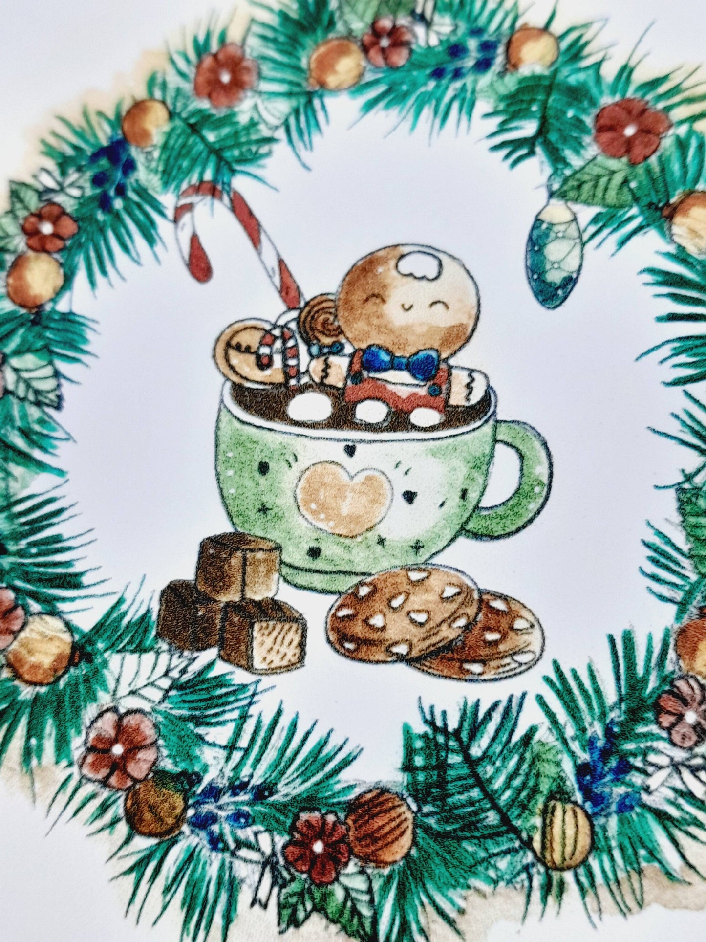 Carte Aquarelle fait main Joyeux Noël - Collection " les gourmandises de p'tit biscuit " Illustration numérique